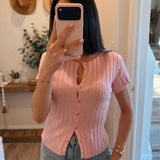 Pink Sadie Ribbed Button-Up Top