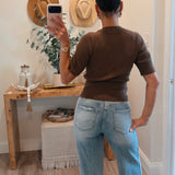 Brown Fiona Ribbed Knit Top
