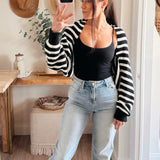 Black/White Striped Ribbed Knit Shrug