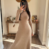 Ribbed Flare Cuff Midi Sweater Dress