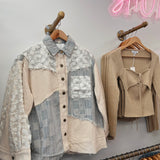Oversize Skull Detail Lace Denim Jacket