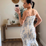 Ana Blue Floral Smocked Maxi Dress