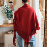 Red Maxine Fringe Knit Poncho