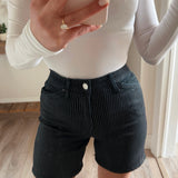 Black Striped High Rise Striped Bermuda Shorts