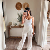 Pointelle Crochet-Knit Half-Button Collared Cardigan