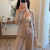 Sand Pointelle Crochet-Knit Drawstring Sweater Pants