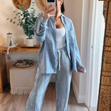 Denim Stripe Gauze Button-Up Shirt