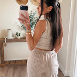 Brown Stripy Linen Wide Leg Pants