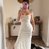Stretch Lace Maxi with Yellow Floral Detail