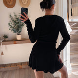 Black Lurex Ribbed Knit Long Sleeve Mini Dress