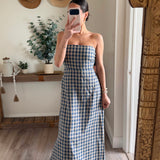 Mollie Gingham Strapless Linen Maxi Dress