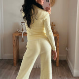 Lemon Knit Zip-Up Top & Flared Leg Pants Set