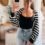 Black/White Striped Ribbed Knit Shrug