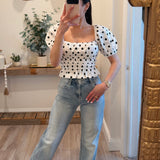 Mattie Polka Dot Puff-Sleeve Top
