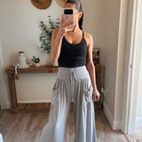 Smocked Waist Dropped Pouch Pockets Knit Pants