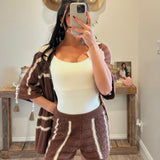 Chocolate Striped Pointelle Crochet Shorts