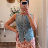 Button Front Denim Vest Top