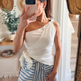 White Asymmetrical One Shoulder Wrap Front Tie Top