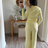 Lemon Knit Zip-Up Top & Flared Leg Pants Set