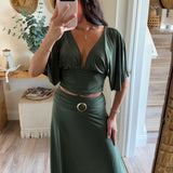 Attached Belt W/ Golden Buckle Maxi Skirt