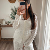 Pointelle Crochet-Knit Drawstring Sweater Pants