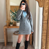 Collared V-Neck Cardigan Sweater Dress