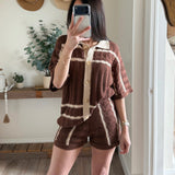 Chocolate Striped Pointelle Crochet Shorts