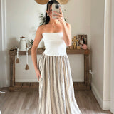 White/Beige Peyton Striped Pattern Combination Dress