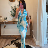 Aqua Printed Cowl Neck Maxi