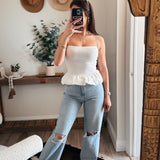 White Ribbed Balloon Hem Tank