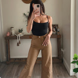 Caramel Leather Flare Jeans