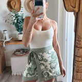 Green Paisley Paneled Wrap Skirt
