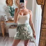 Green Paisley Paneled Wrap Skirt