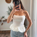 White Ribbed Balloon Hem Tank