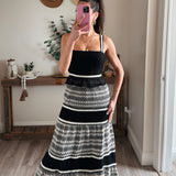 Color Block Crochet Lace Tierd Midi Dress