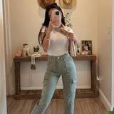 Army Green High Rise Cargos