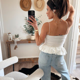 White Ribbed Balloon Hem Tank