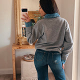 Grey Emely Contrast Knit Top