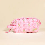 Floral Quilted Cosmetic Pouch - Pink/Blue