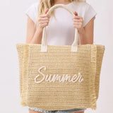 Straw Braided Summer Print Tote Bag
