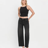SUPER HIGH RISE BLACK PANEL BARREL JEANS T6589