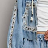 Vintage Washing Double Gauze Stud Detail Hoodie Jacket
