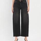 SUPER HIGH RISE BLACK PANEL BARREL JEANS T6589