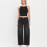 SUPER HIGH RISE BLACK PANEL BARREL JEANS T6589