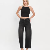 SUPER HIGH RISE BLACK PANEL BARREL JEANS T6589