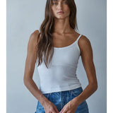 White Seamless Ribbed Tank with Inner Padded Lining